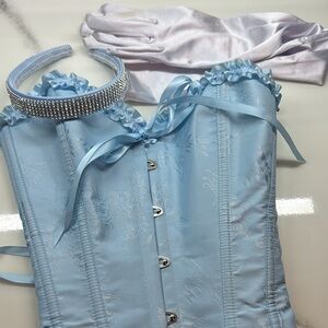 Cinderella Costume- Light Blue Corset with Rhinestone Headband and Gloves